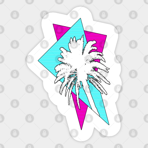 Retrowave Palm Tree in Cyan and Magenta Triangles Sticker by Zeroeroroo